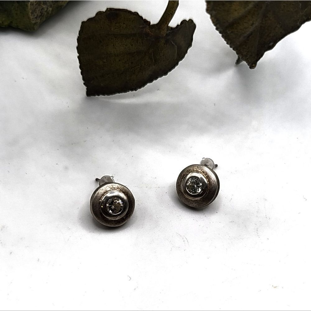 "5/$40" Vintage Sterling Silver Glass Crystal Circle Stud Earrings
